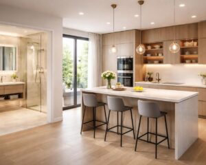 Valoriser un bien immobilier avec cuisine moderne Mobalpa et salle de bains italiennes luxueuses